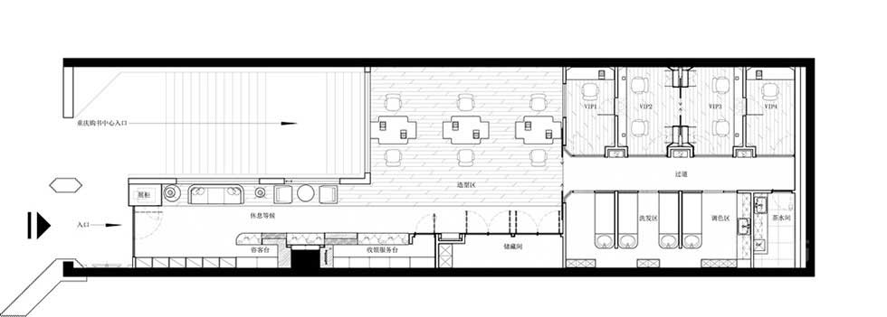 長條形120平方美發店裝修平面圖