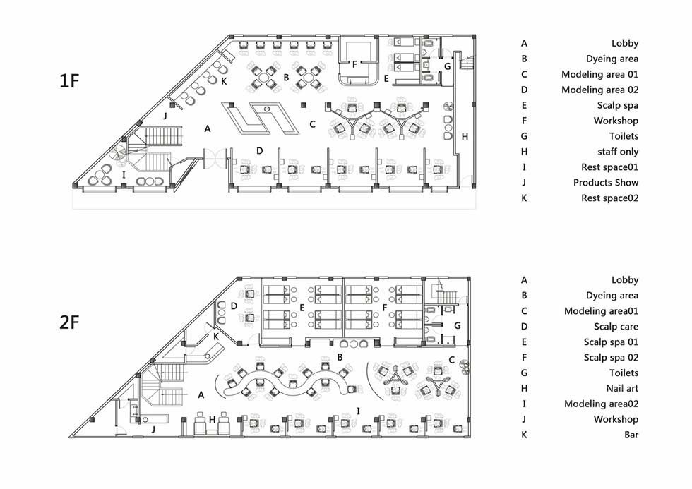 200平方兩層美容美發店裝修平面圖