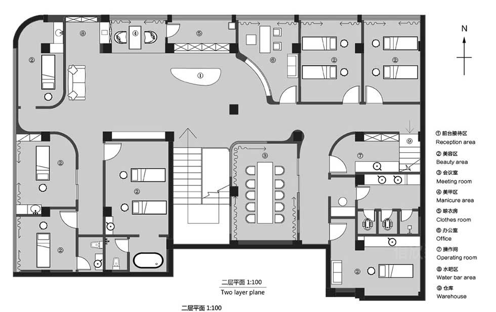 200平方米美容店二樓平面圖