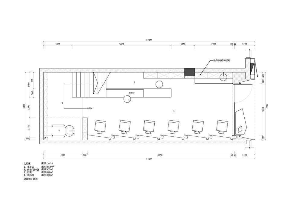 40平方小美發店一樓平面圖