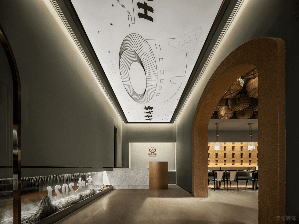深圳龍崗海航城輕奢新中式客家菜餐廳裝修案例玄關(guān)